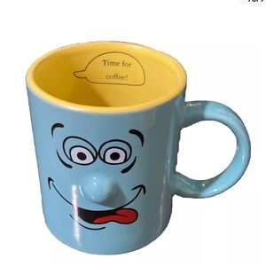 Atico 3D Nose Funny Face Coffee Tea Mug Cup Aqua Blue & Yellow “Time For Coffee”